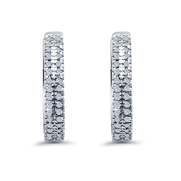 Half Eternity Hoop Earrings Round Simulated CZ 925 Sterling Silver (14mm)